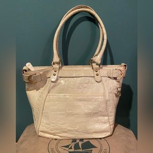 Brahmin Ivory Embossed Crocodile Satchel Tote Handbag